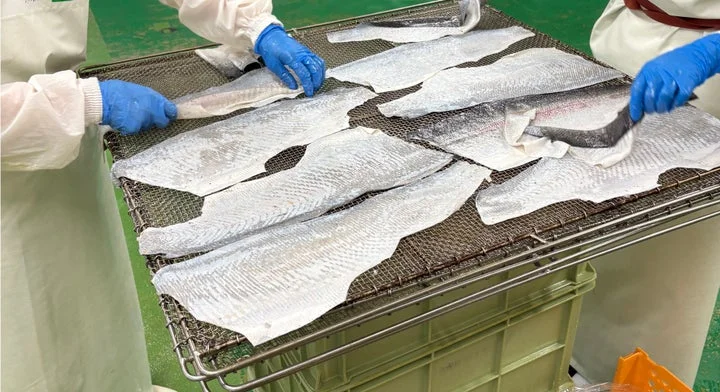 青森サーモンの身から剥がされた皮