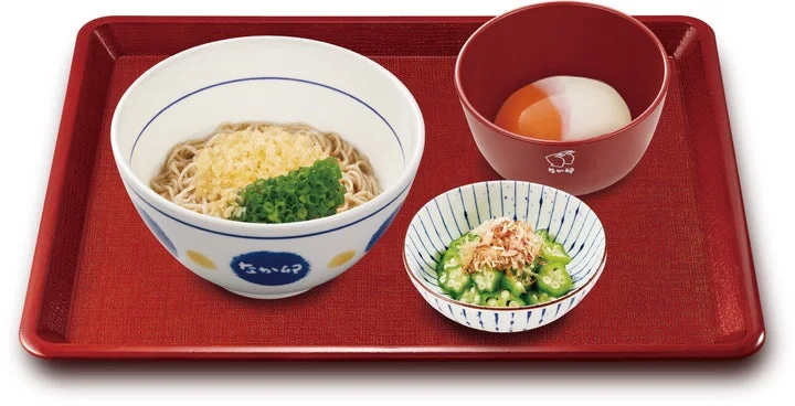 オクラ、温たま、揚げ玉入りそばのセット