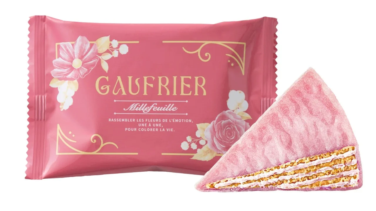 ゴーフレール ストロベリーチョコ×バニラクリームの個包装と断面