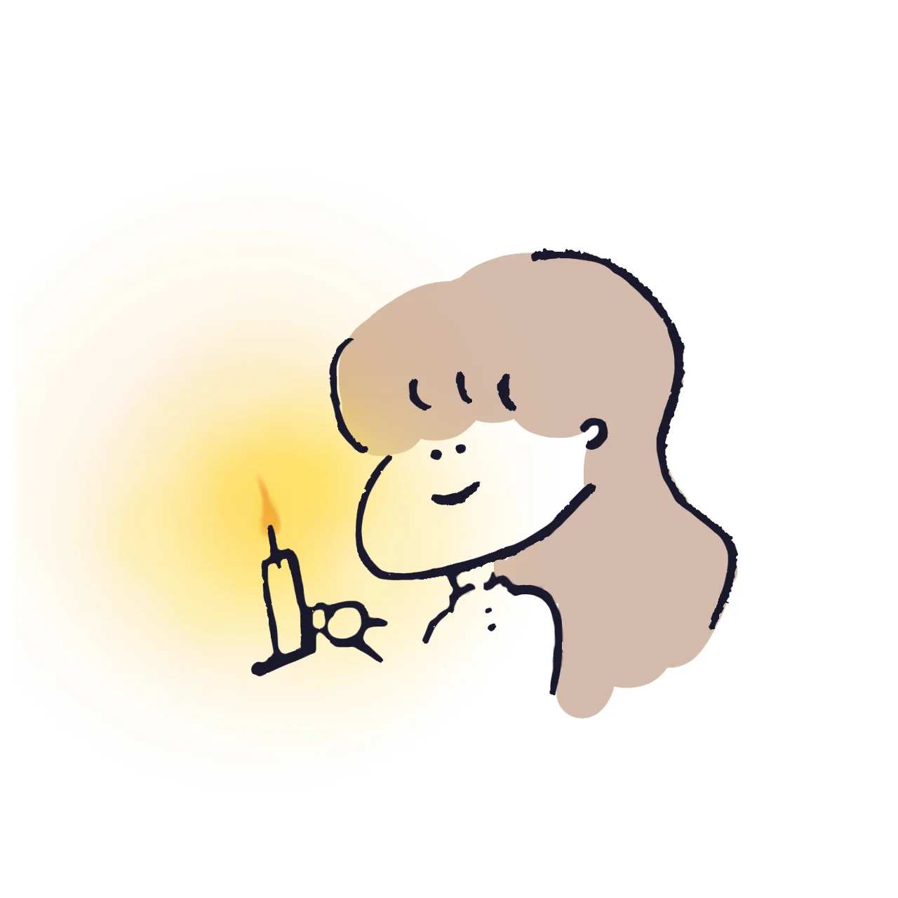 なののイラスト。ろうそくを灯した人物が微笑む様子