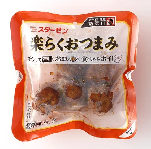 「楽らくおつまみ大きな肉だんご」の未開封パッケージ。