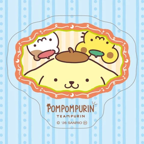 枠の中にポムポムプリンたちが描かれたオリジナルステッカーのデザインC