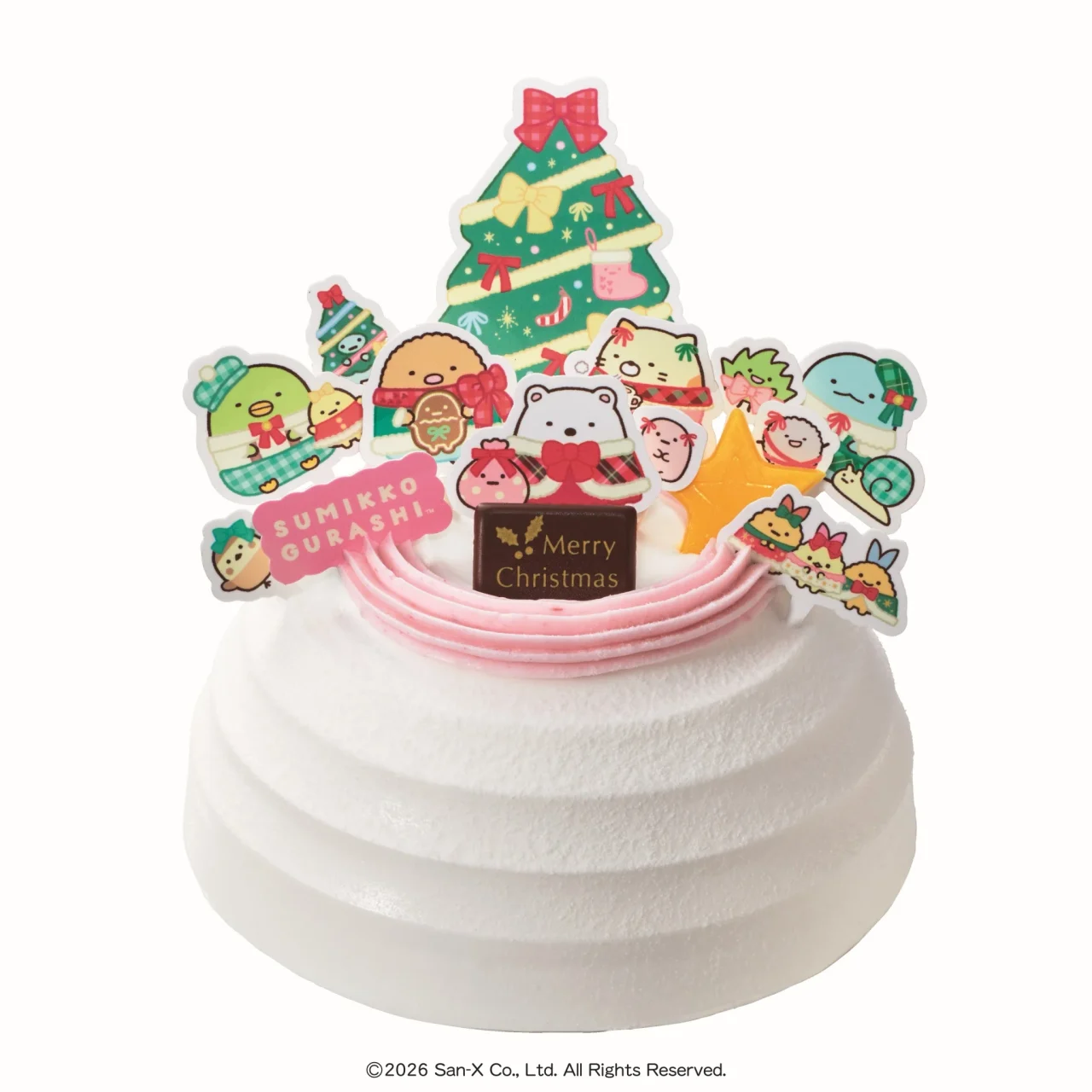 すみっコぐらし かざって楽しいクリスマスケーキ。キャラクター紙ピックを飾ったドーム型ケーキ
