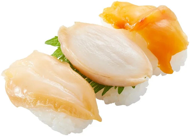 つぶ貝、大切り蝦夷あわび、赤貝の3種の貝食べ比べ