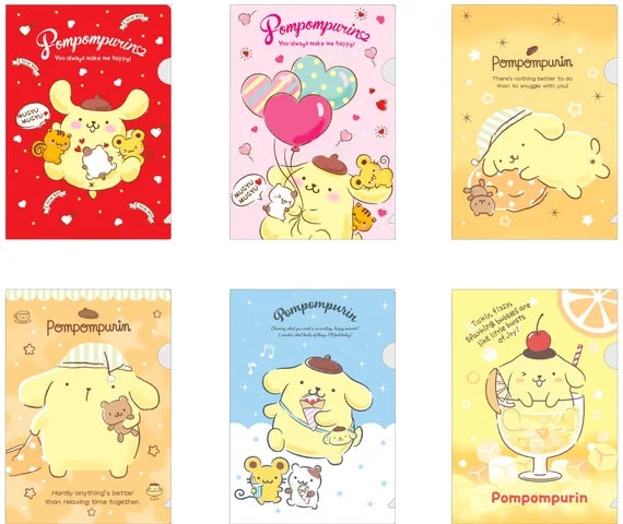 ポムポムプリンが描かれた6種類のA5クリアファイル