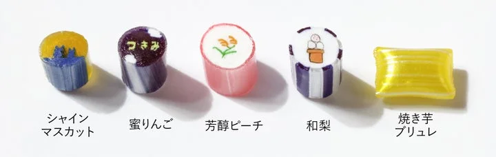 お月見ミックスの5種類のフレーバーと絵柄。