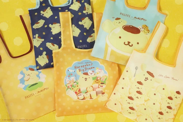 5種類のポムポムプリン柄のエコバッグ