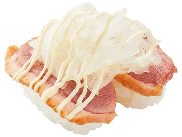 オニオンマヨをのせた合鴨ロースの握り寿司