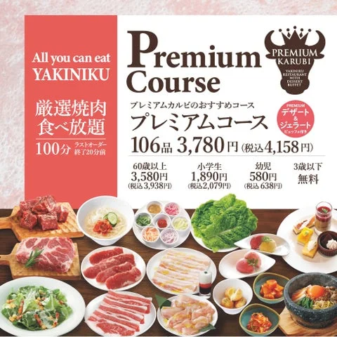 焼肉食べ放題コースのメニュー例