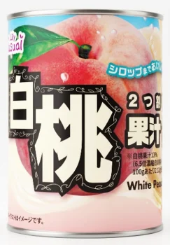 リリーカジュアル 白桃果汁入り EO4号缶の缶詰パッケージ