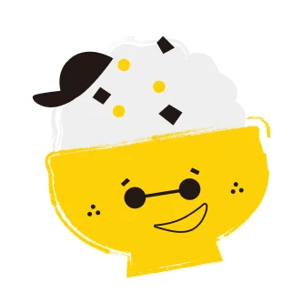 まんてんふりかけ「のりのりたまご」の黄色い丼のキャラクターイラスト