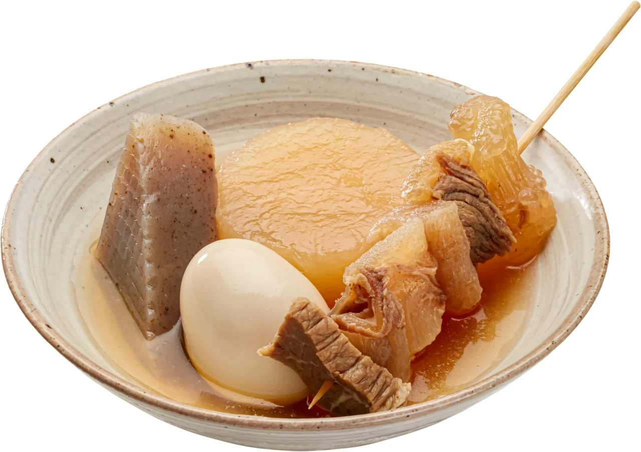 大根・たまご・こんにゃく・牛すじ・白滝・厚揚げ・ハンバーグのおでん