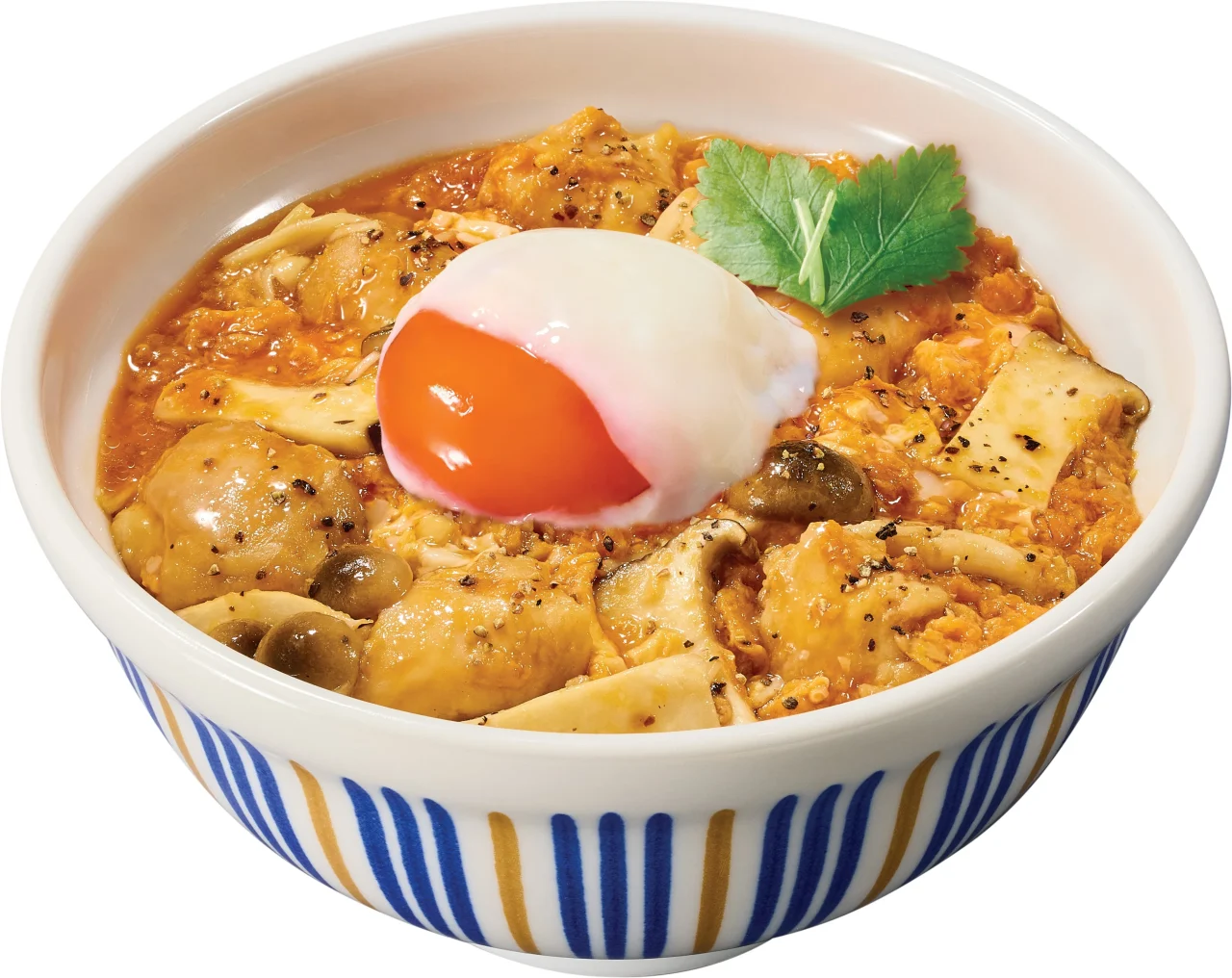 温たまきのこ親子丼。きのこと鶏肉、半熟卵を載せた丼