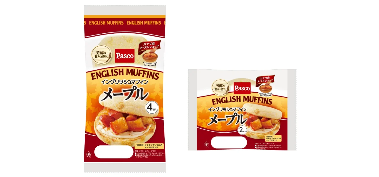 Pasco イングリッシュマフィン メープル 4個入と2個入のパッケージ
