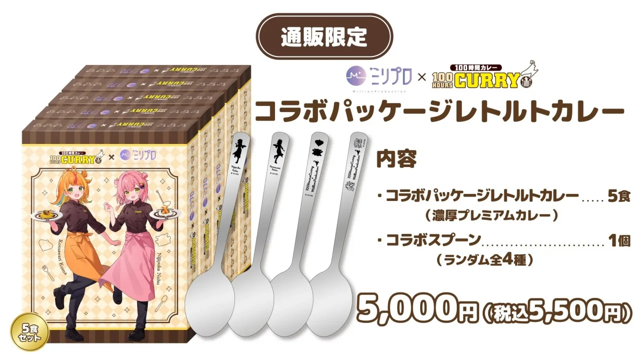 ミリプロ×100時間カレー コラボパッケージレトルトカレー5食とスプーン1個のセット