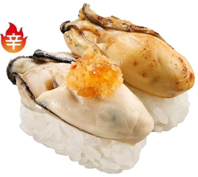 牡蠣食べ比べの炙り牡蠣と辛味トッピングの握り寿司