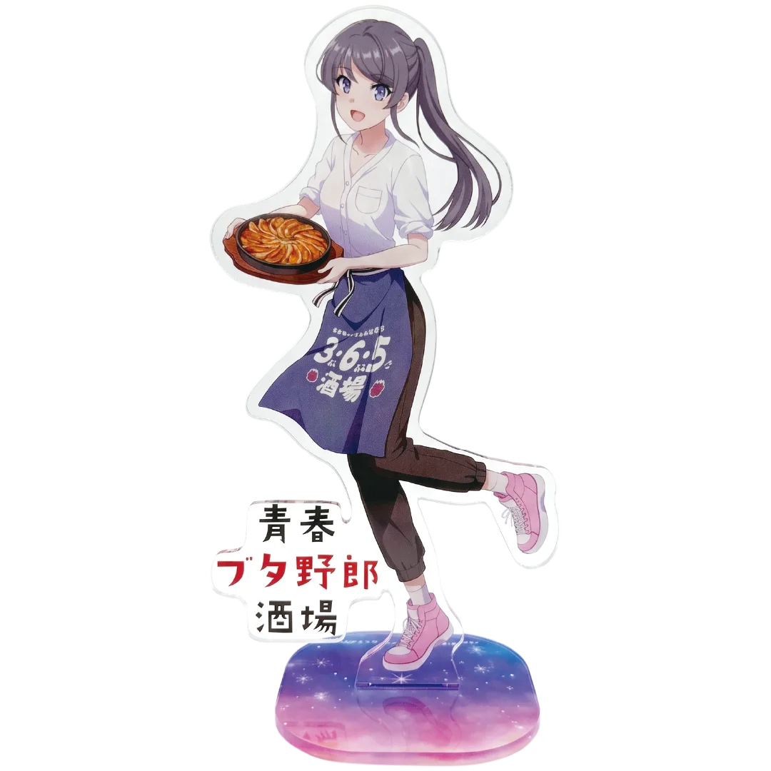 桜島麻衣アクリルスタンド。カレー皿を持つキャラクターと台座が写る。