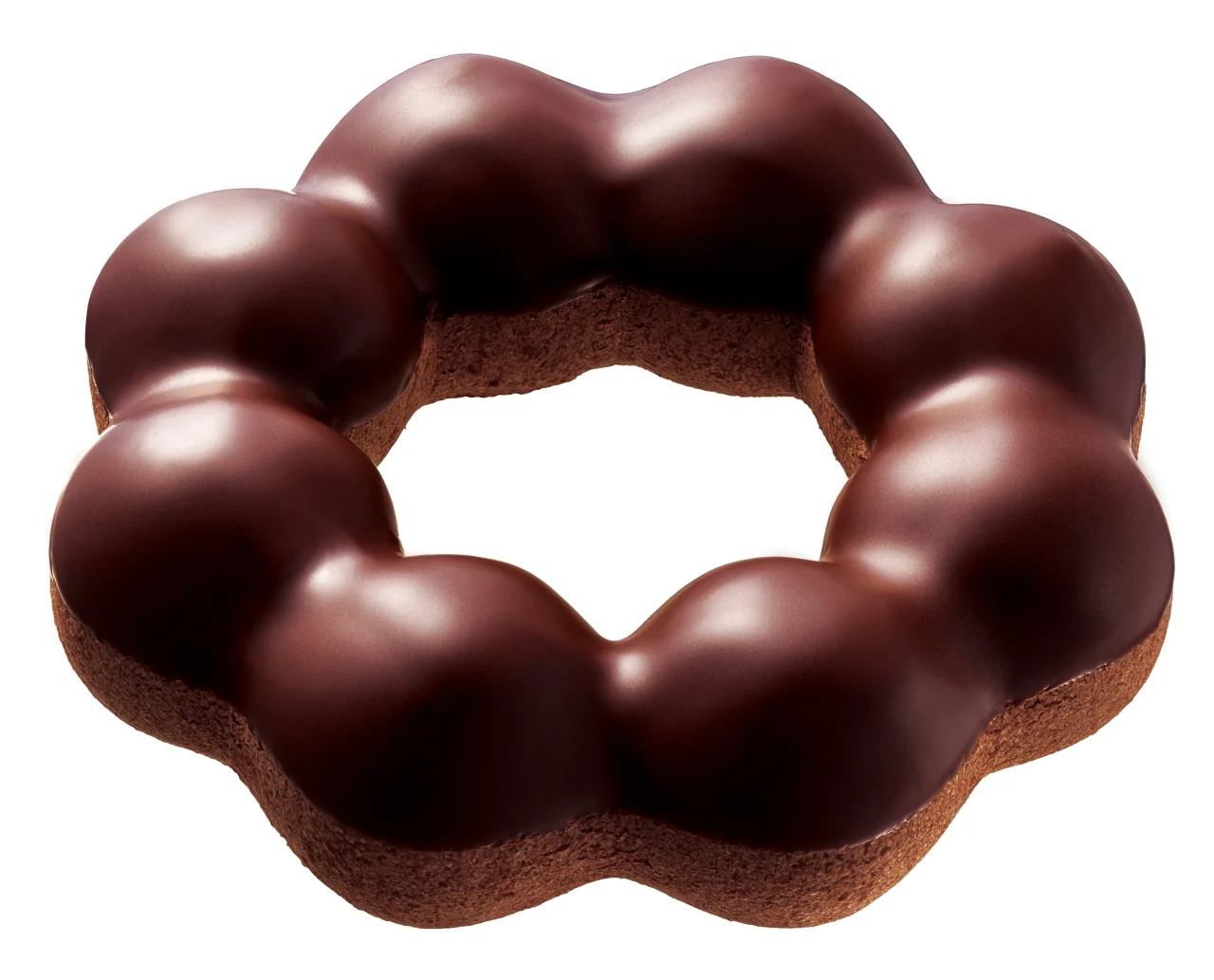 ポン・デ・ダブルショコラ。表面がチョコレートでコーティングされたドーナツ。