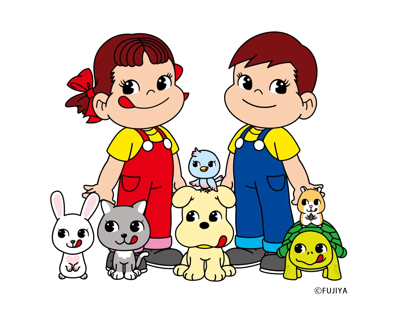 不二家のキャラクター「ペコちゃんポコちゃんとゆかいな仲間たち」のイラスト