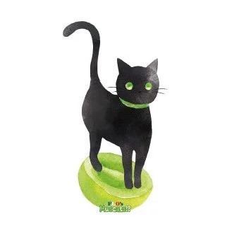 FLO's MusCats企画の看板猫キャラクター、シャインマスカット色の瞳を持つ黒猫のイラスト