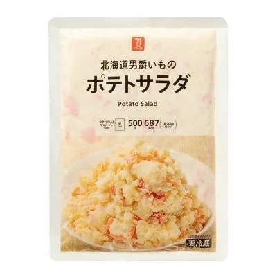 北海道男爵いものポテトサラダのパッケージと盛り付け画像