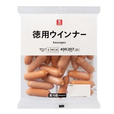 セブン・ザ・プライス 徳用ウインナーのパッケージと中身