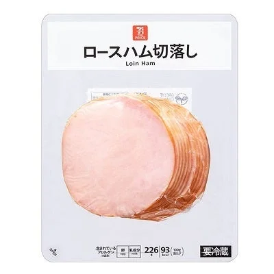 セブン・ザ・プライス ロースハム切落し 226gのパッケージとスライスハム