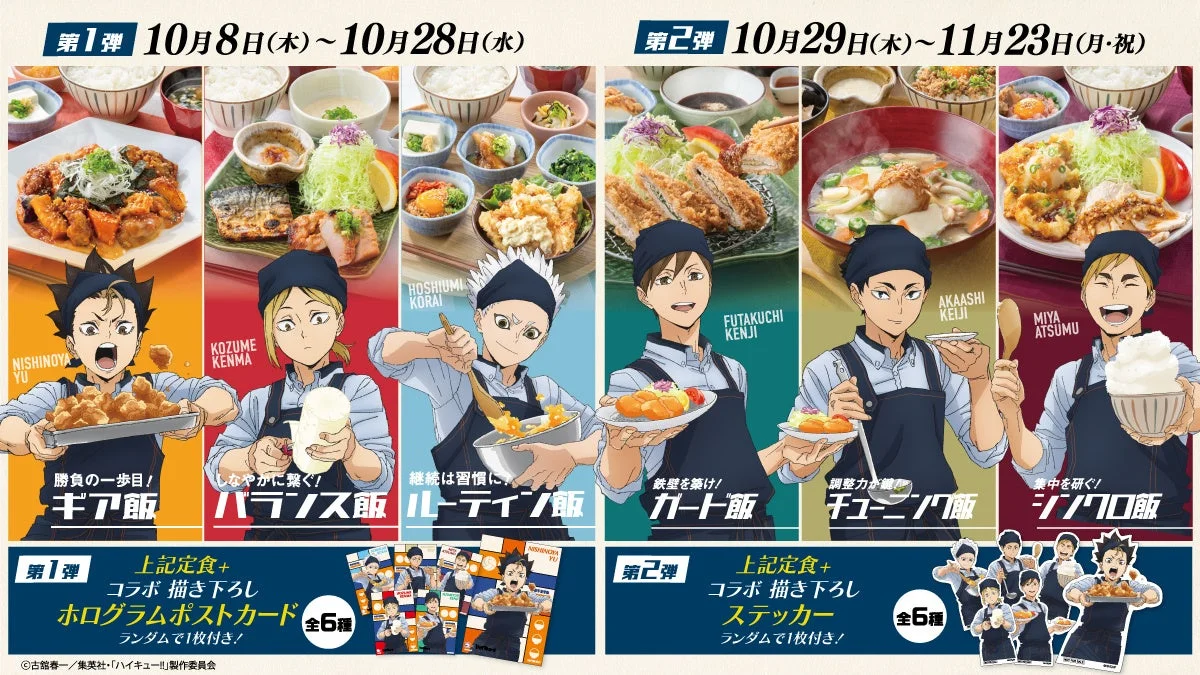 ハイキュー!!コラボ第1弾・第2弾の定食メニューとキャラクタービジュアル一覧