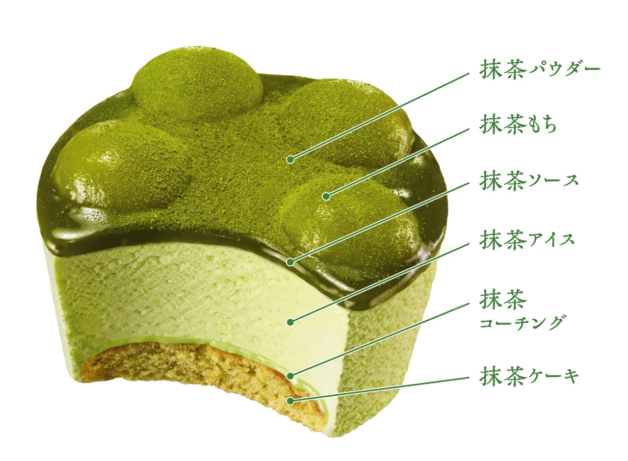 やわもちアイス パフェ 重なり抹茶の6層を示す断面図