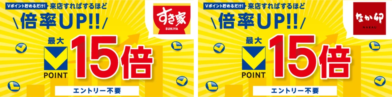 すき家・なか卯のVポイント最大15倍 倍率UPキャンペーン告知バナー