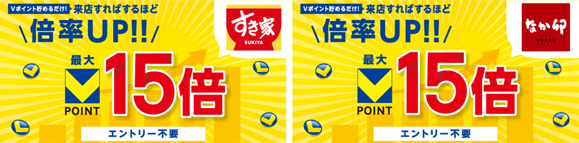 すき家・なか卯のVポイント最大15倍 倍率UPキャンペーン告知バナー
