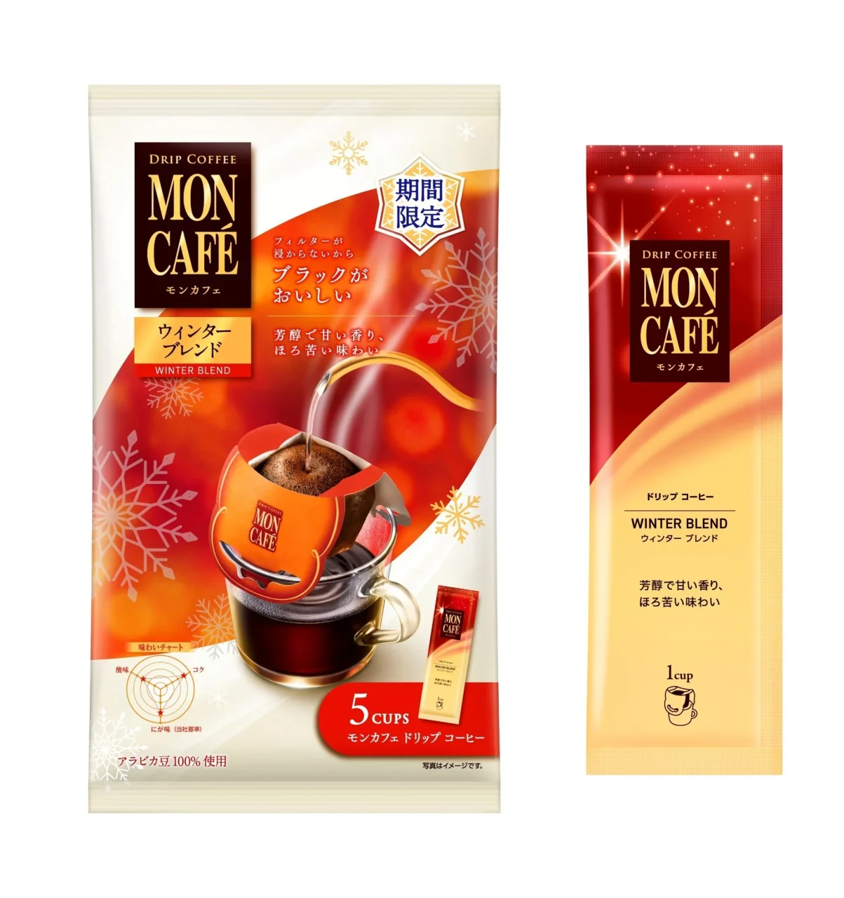 ＜モンカフェ＞ウィンター ブレンド パッケージと個包装スティック