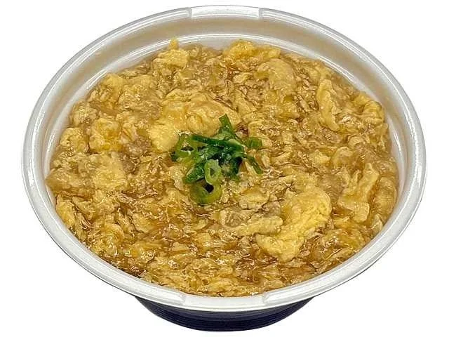 白い容器に入った、玉子あんと刻みねぎをのせた温かい麺