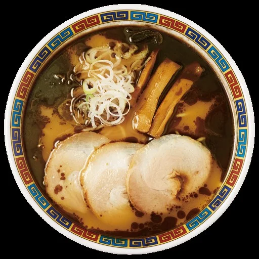 旭川ラーメン 蜂屋。チャーシュー3枚とメンマ、ねぎをのせた一杯