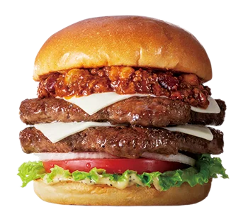 和牛ミートソースバーガーダブル。パティ2枚とチーズ、ミートソース