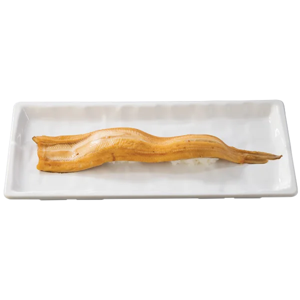 白い長皿に載った一本穴子のにぎり