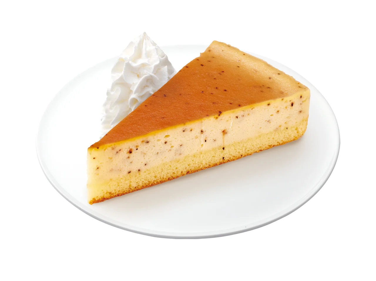 白い皿に載ったアールグレイベイクドチーズケーキとホイップクリーム