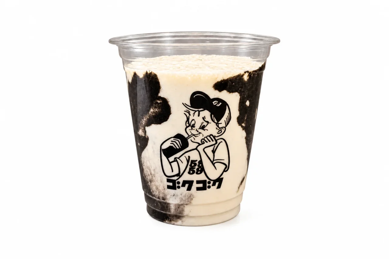 初兎と悠佑の平成レトロなモノクロバナナスムージーの透明カップ