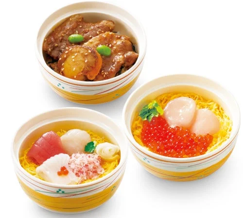ミニ帆立豚丼・ミニ帆立いくら丼・ミニ北海海鮮ちらしの3種の丼