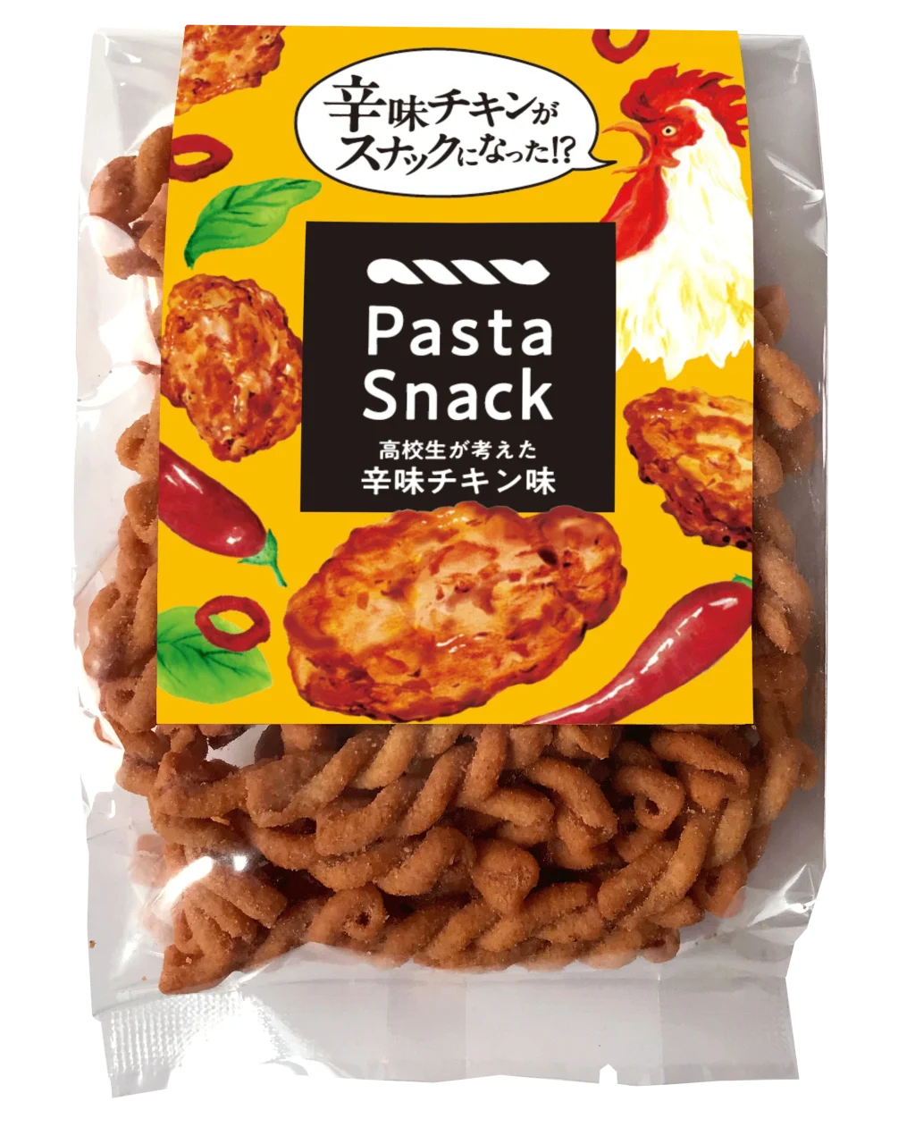パスタスナック 高校生が考えた辛味チキン味の袋入り商品