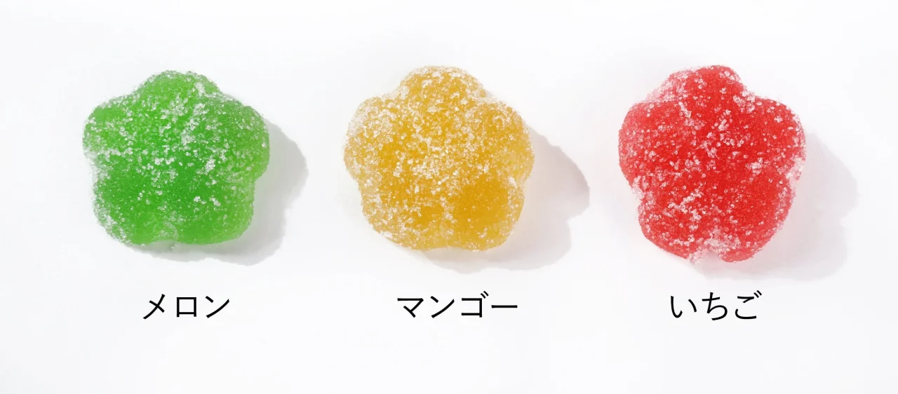 リッチフルーツバブレッツのメロン・マンゴー・いちご味のグミ3種