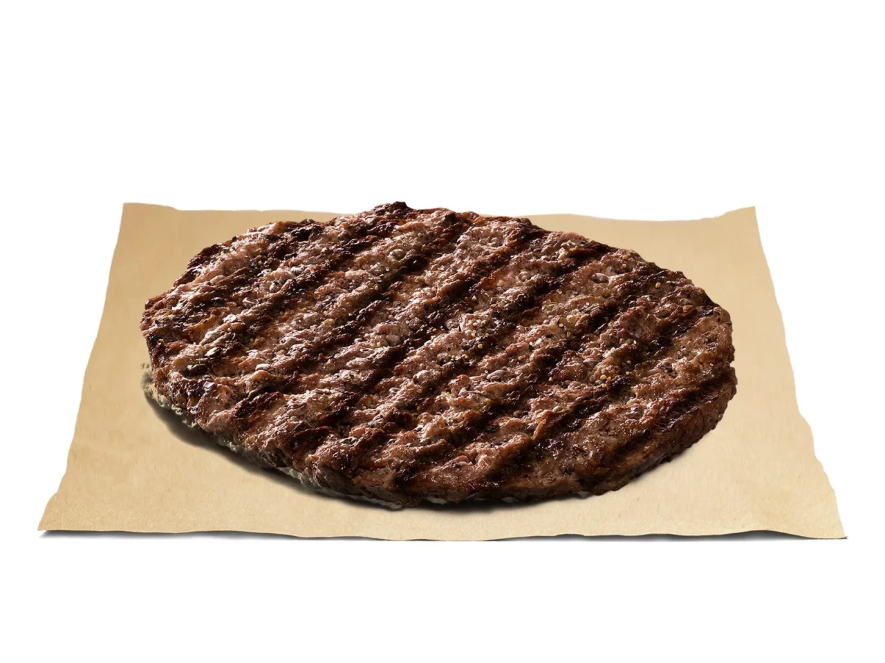 オン ザ ビーフ（塩コショウ）の直火焼き目が付いたビーフパティ