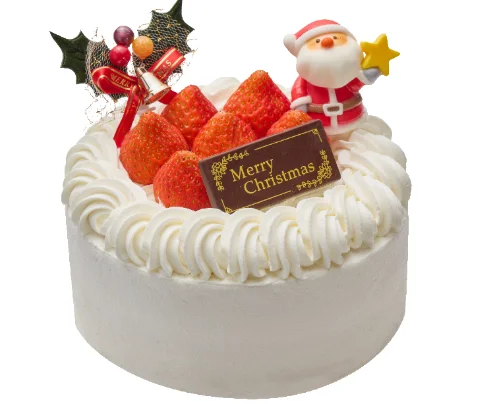 お茶屋のクリスマスケーキ〔抹茶/白〕の白、苺とサンタ飾り付き