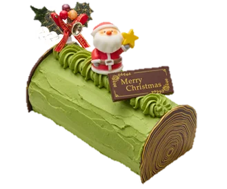 お茶屋のブッシュ・ド・ノエル。抹茶クリームの薪型ケーキにサンタとMerry Christmasのプレート