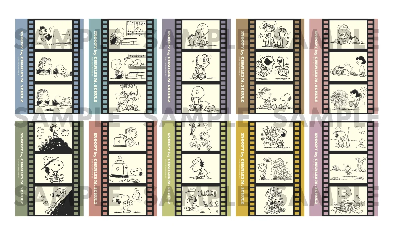 スヌーピーランダムブロマイド「オラクル」全10種、フィルム風コミックデザインのサンプル