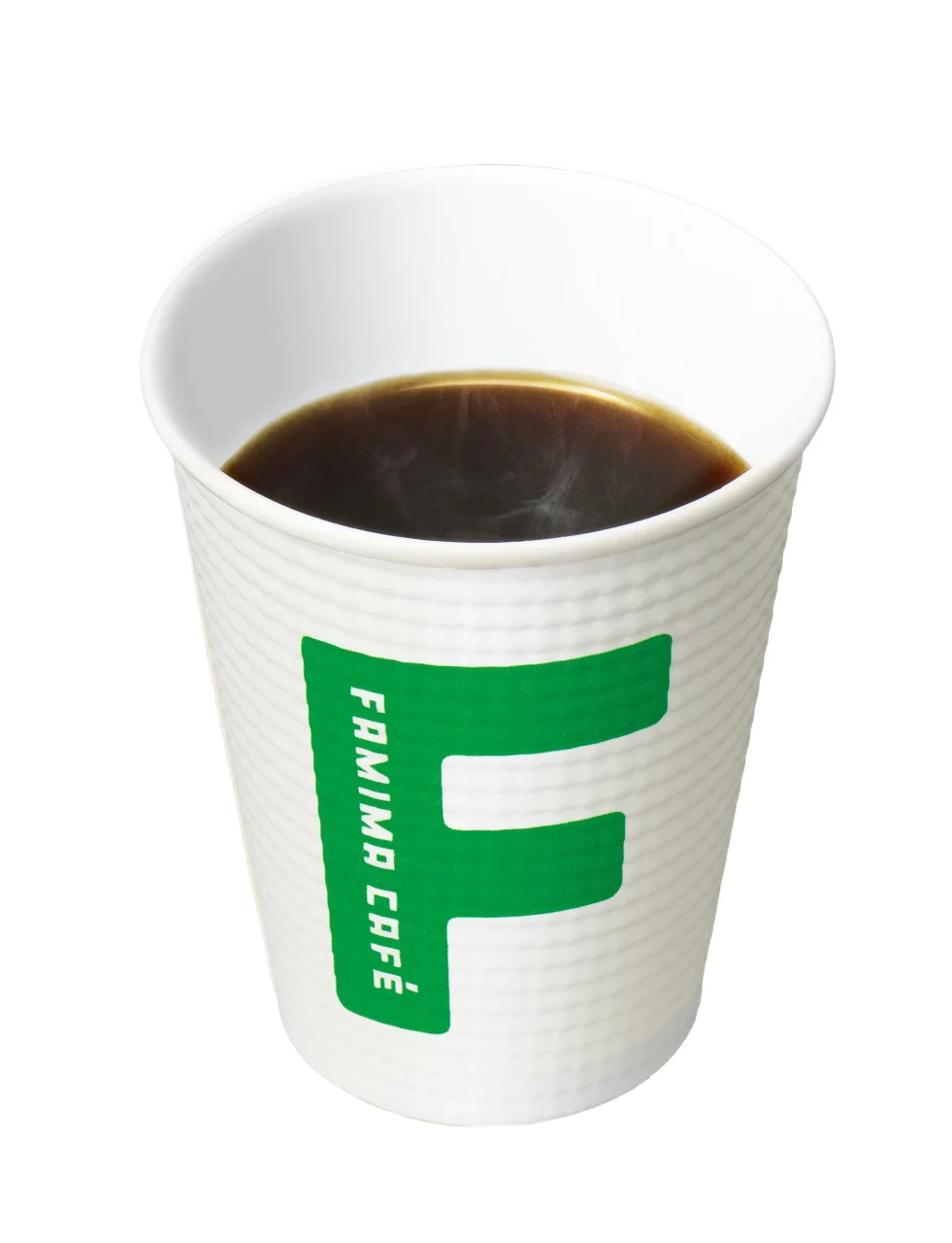 プレミアムモカのホットコーヒー入りFAMIMA CAFÉの白いカップ