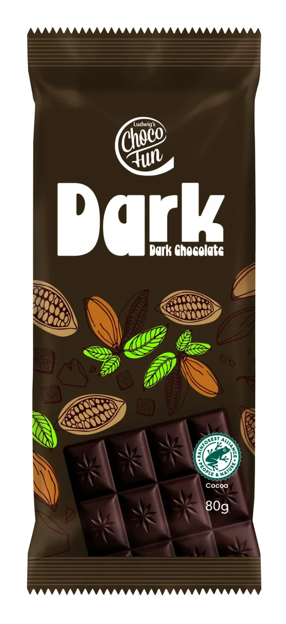 チョコファン ダークチョコレートの茶色い80gパッケージ