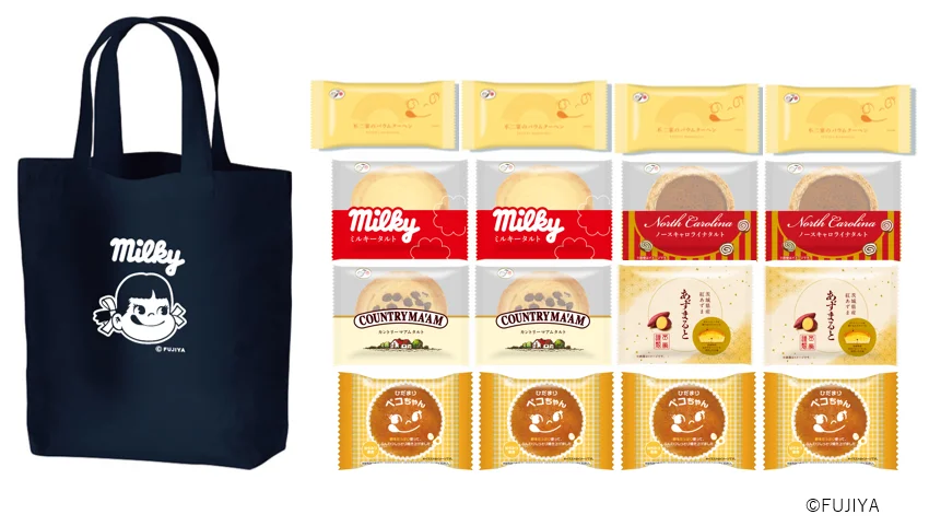 創業祭焼菓子詰め合わせ。Milkyロゴの紺色コットンバッグと焼菓子16点