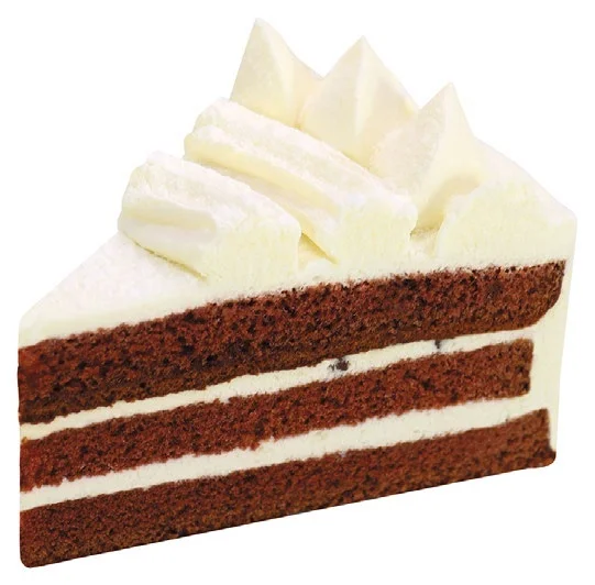 茶色のスポンジと白いクリームを重ね、上に絞りクリームをのせたケーキ