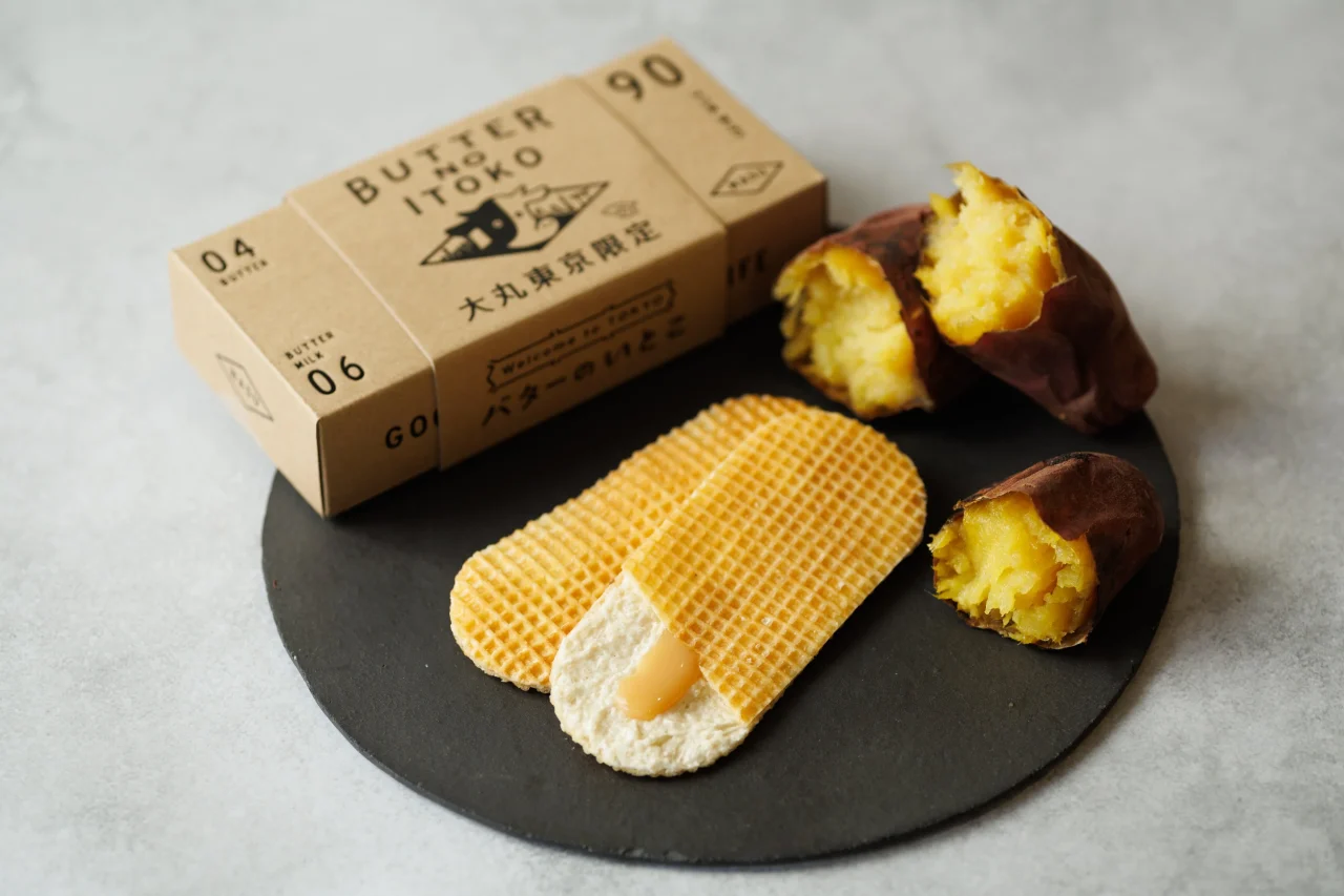 バターのいとこ 大丸東京限定 さつまいも の箱とワッフル、焼き芋